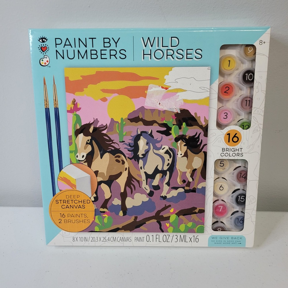 iHeartArt Paint By Numbers Wild Horses 8x10 Canvas Kit 9205‎ Bright Stripes New